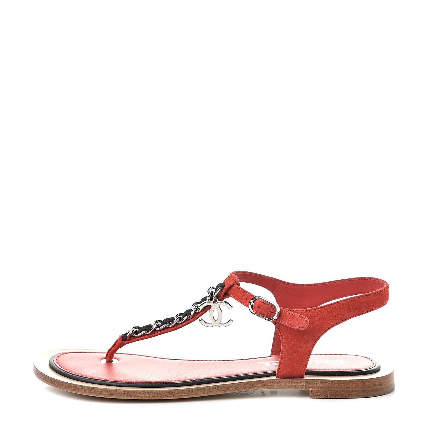 Lambskin Chain CC Thong Sandals 36 Red