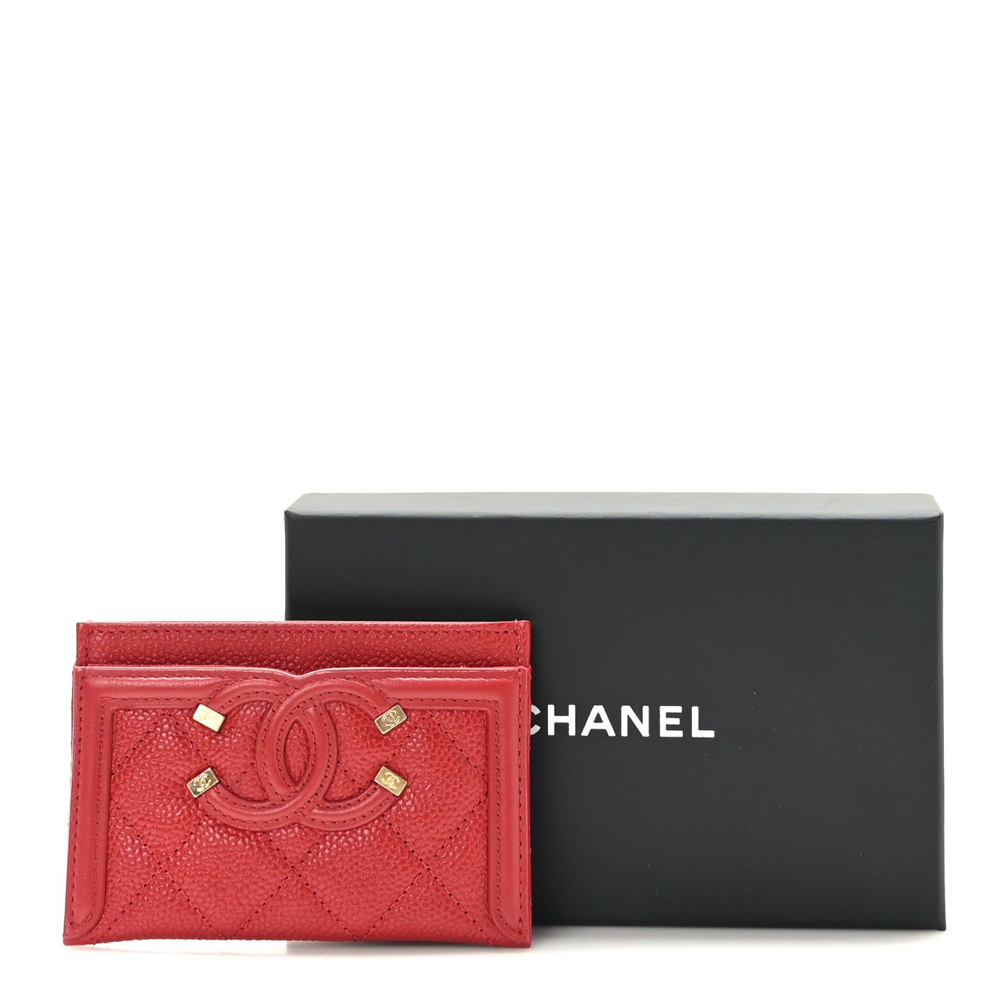 Caviar Quilted Filigree Card Holder Dark Red