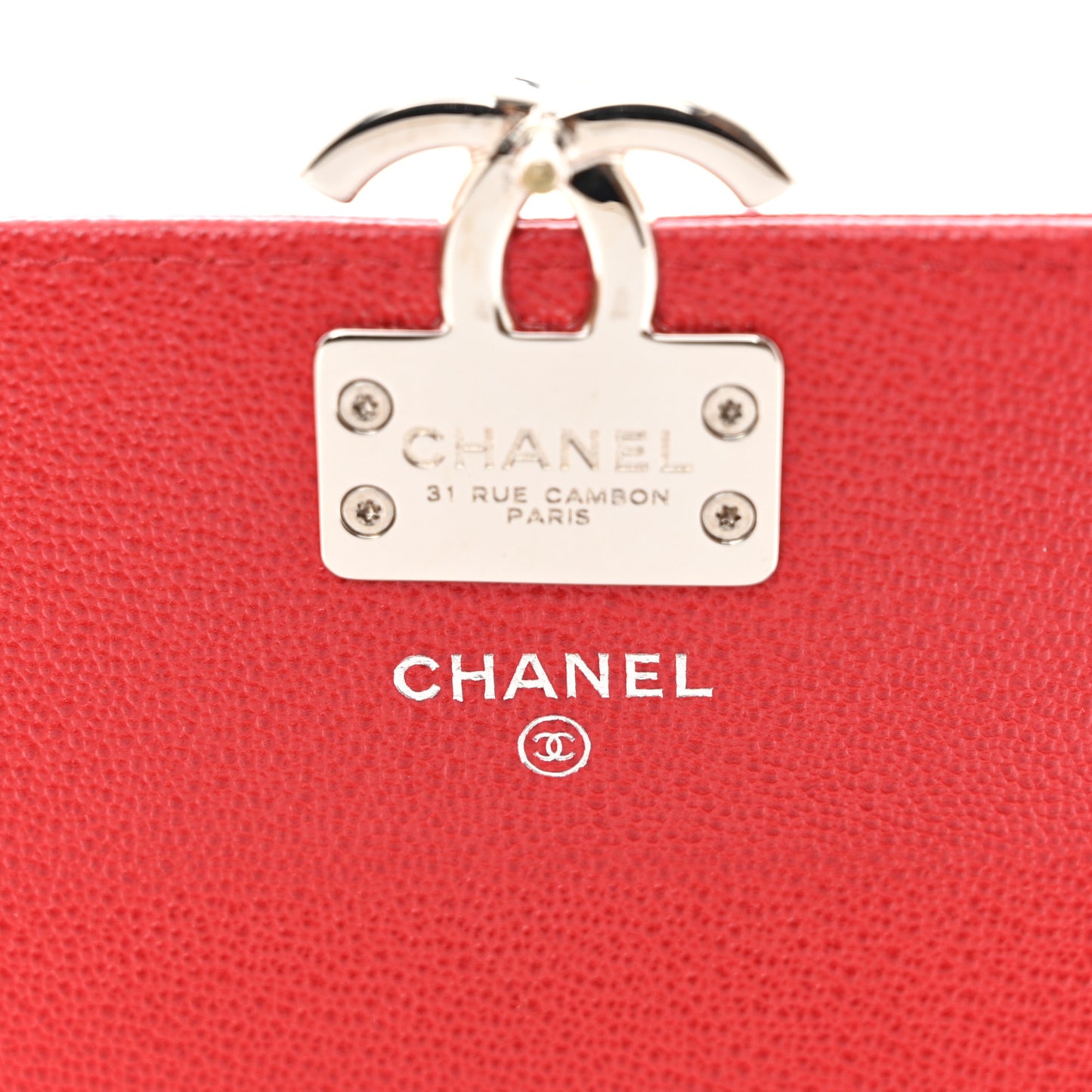 Grained Calfskin Quilted CC Box Flap Wallet Red
