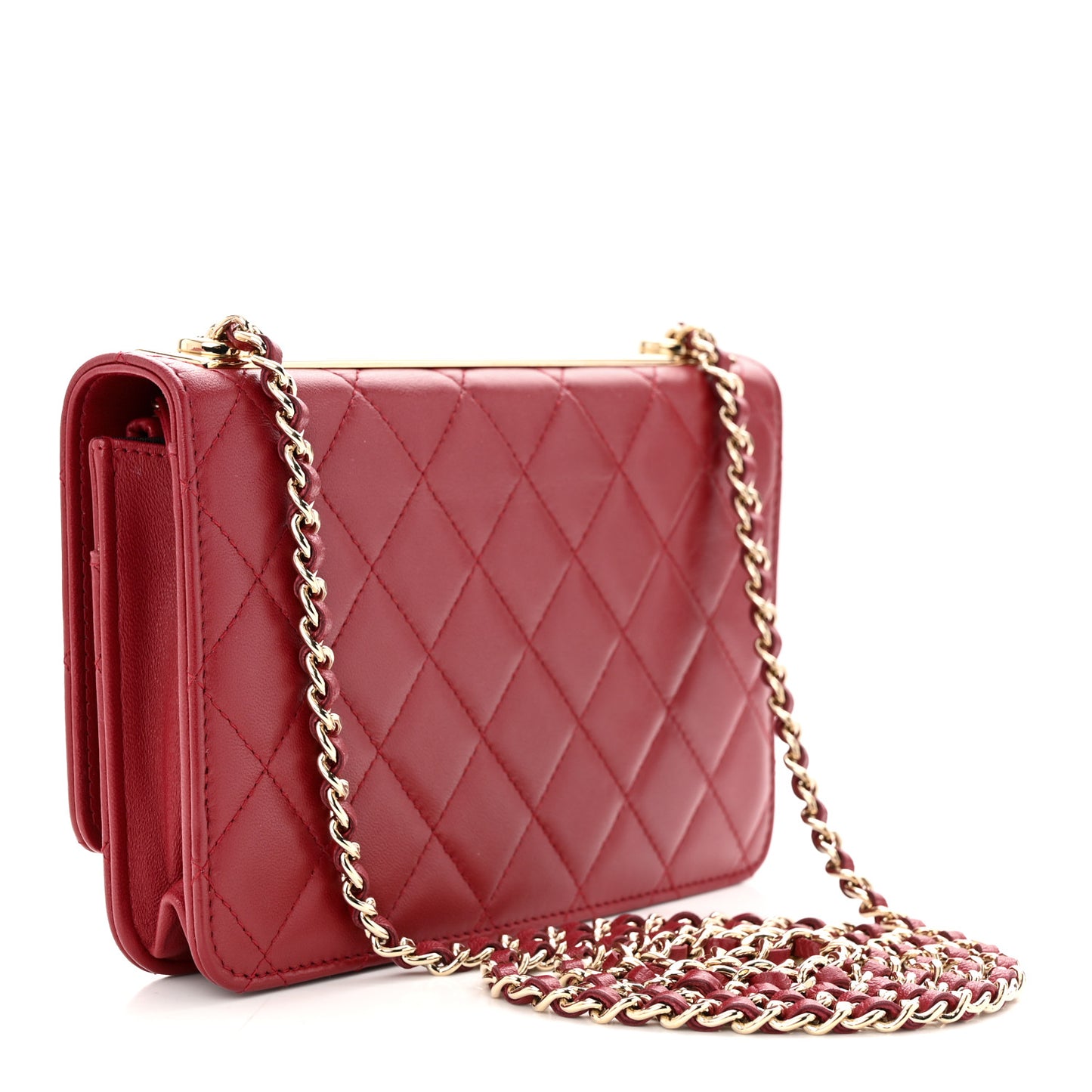 Lambskin Quilted Trendy CC Wallet On Chain WOC Red