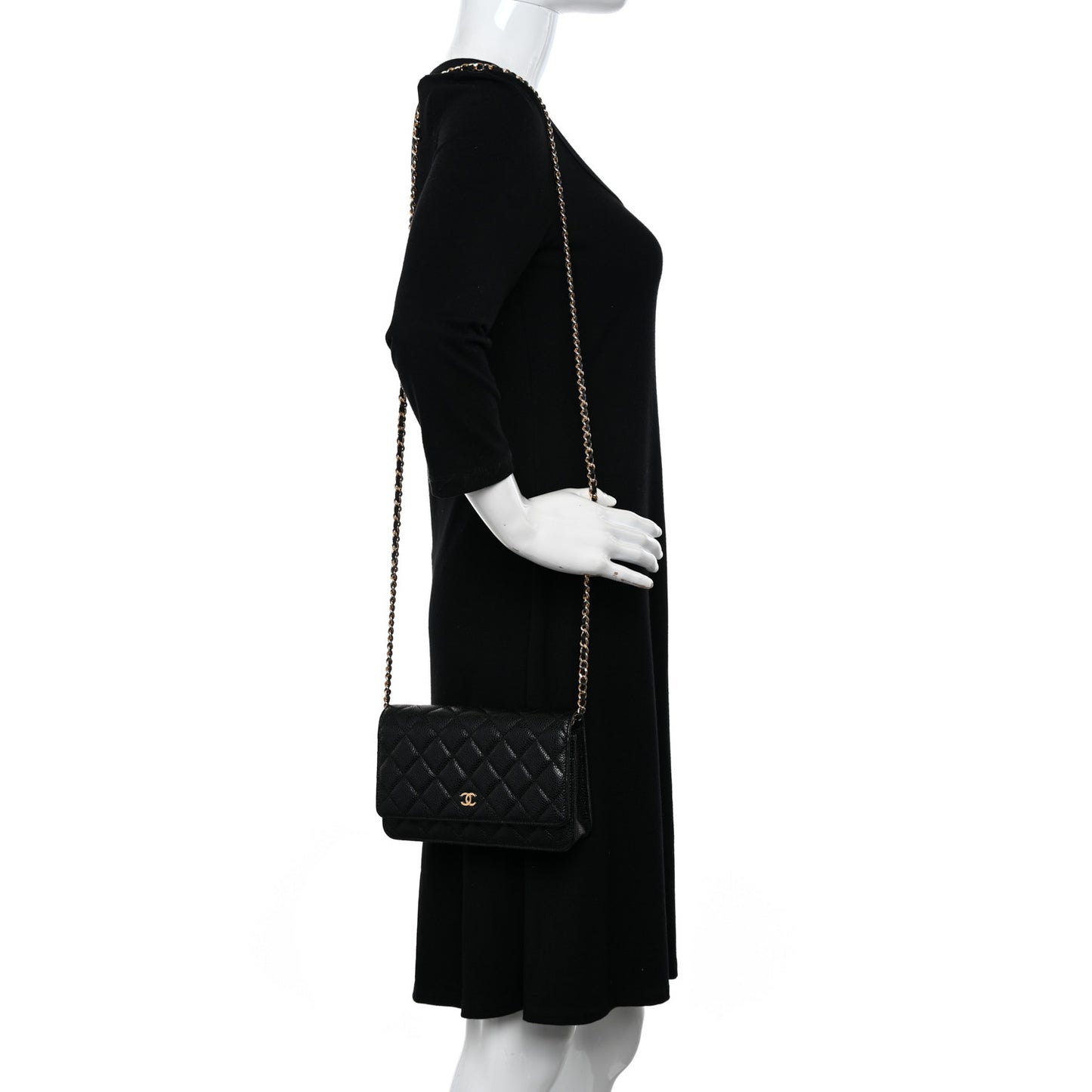 Caviar Quilted Wallet on Chain WOC Black