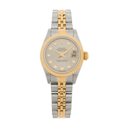 Rolex Stainless Steel 18K Yellow Gold Diamond 26mm Oyster Perpetual Datejust Watch Silver 69173 1 of 5
