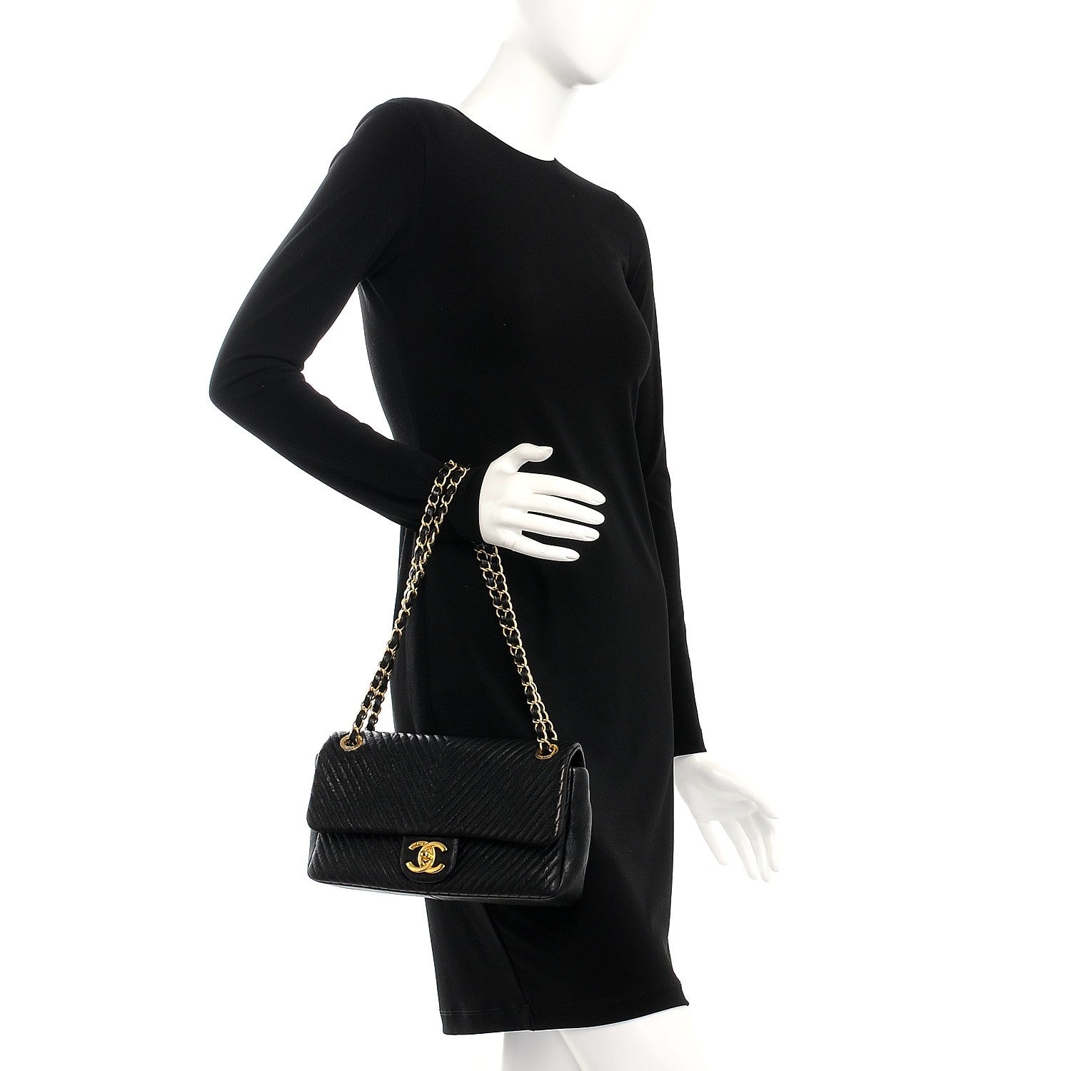 Chanel Calfskin Chevron Quilted Medium Surpique Flap Black 3 of 8