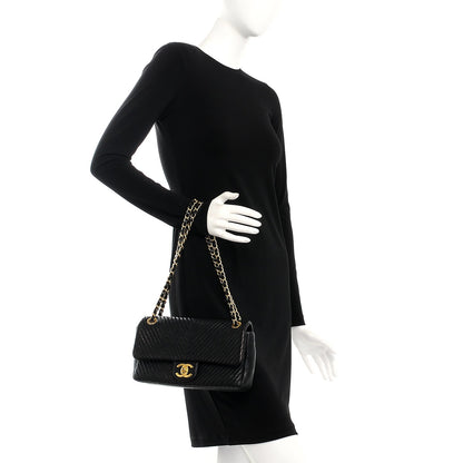 Chanel Calfskin Chevron Quilted Medium Surpique Flap Black 3 of 8