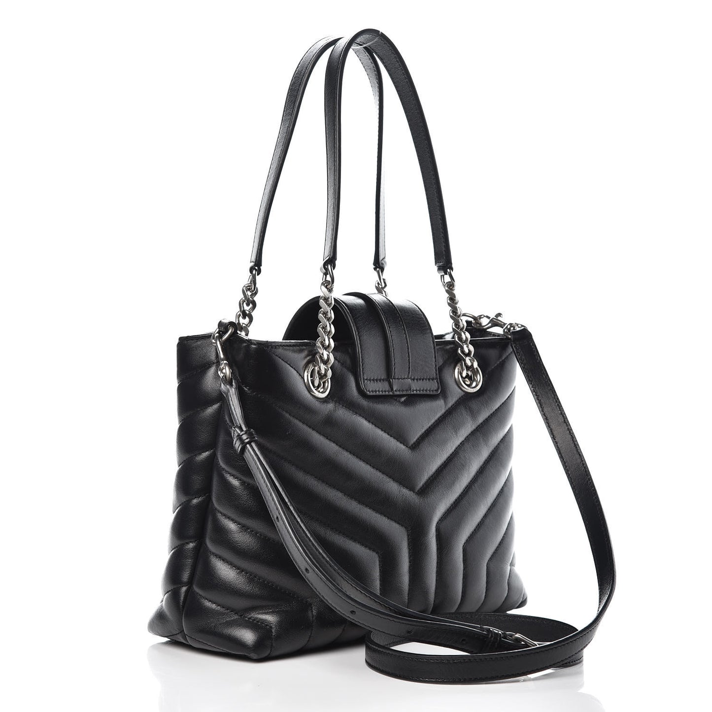 Calfskin Y Quilted Monogram Small Loulou Shopper Black