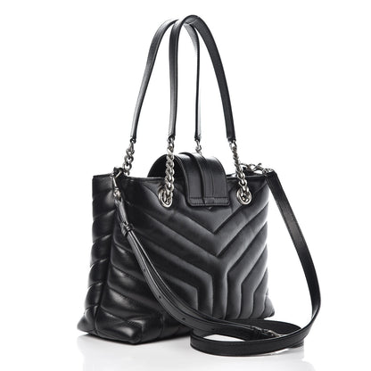 Saint Laurent Calfskin Y Quilted Monogram Small Loulou Shopper Black 4 of 14
