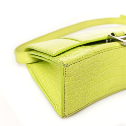 Balenciaga Shiny Calfskin Crocodile Embossed Small Hourglass Sling Shoulder Bag Lime 8 of 9
