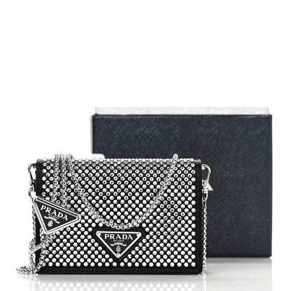 Prada Satin Crystal Metal Triangle Logo Card Holder With Strap Cristal 9 of 9