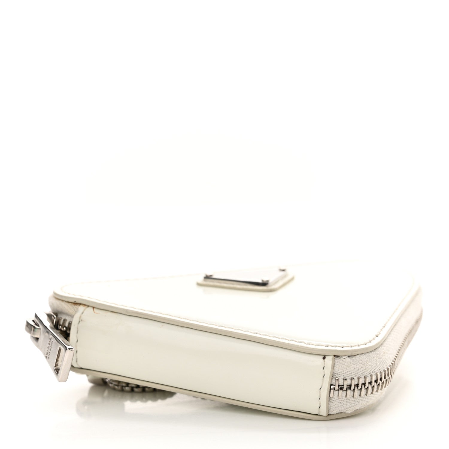 Prada Spazzolato Mini Triangle Chain Crossbody Pouch White 4 of 10