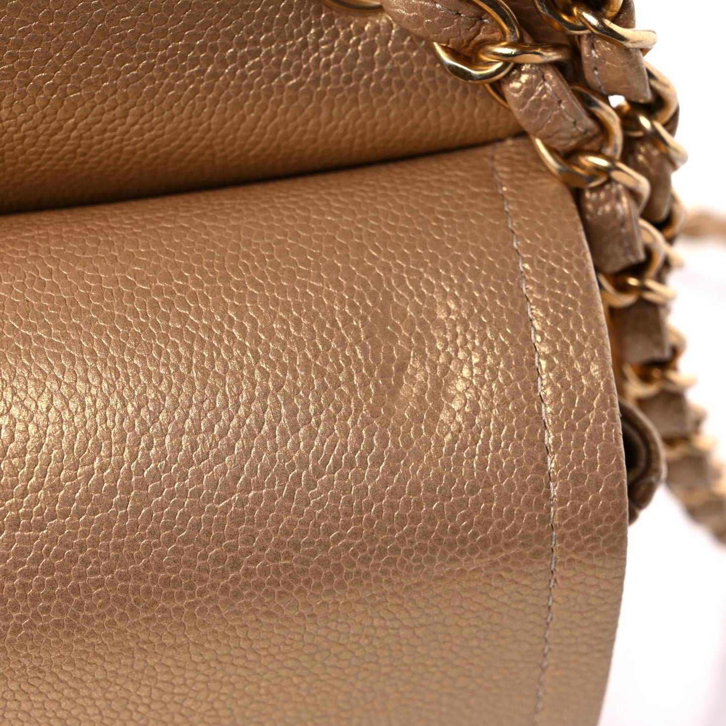Pearly Caviar Quilted Jumbo Double Flap Gold