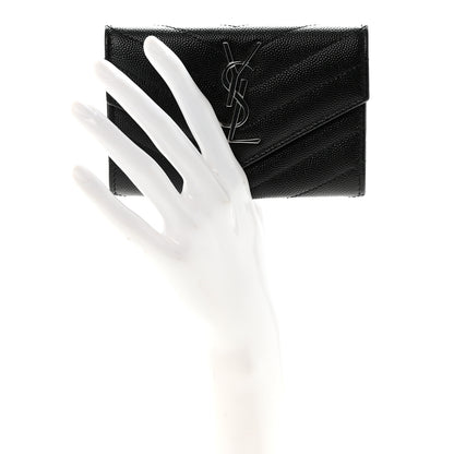 Saint Laurent Grain De Poudre Matelasse Chevron Small Monogram Envelope Wallet Black 2 of 7