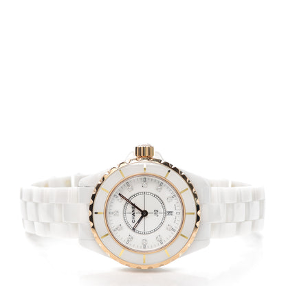 Chanel Stainless Steel 18K Beige Gold Ceramic Diamond 33mm J12 Quartz Watch White 2 of 5