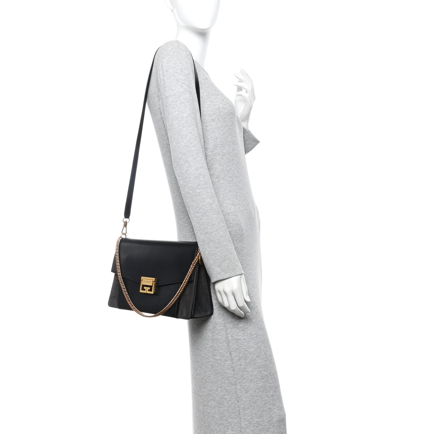 Sugar Goatskin Suede Medium GV3 Shoulder Bag Black Grey