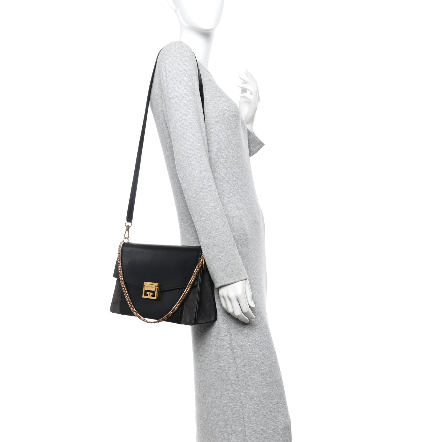 Givenchy Sugar Goatskin Suede Medium GV3 Shoulder Bag Black Grey 2 of 9