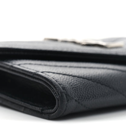 Saint Laurent Grain De Poudre Matelasse Chevron Small Monogram Envelope Wallet Black 7 of 8