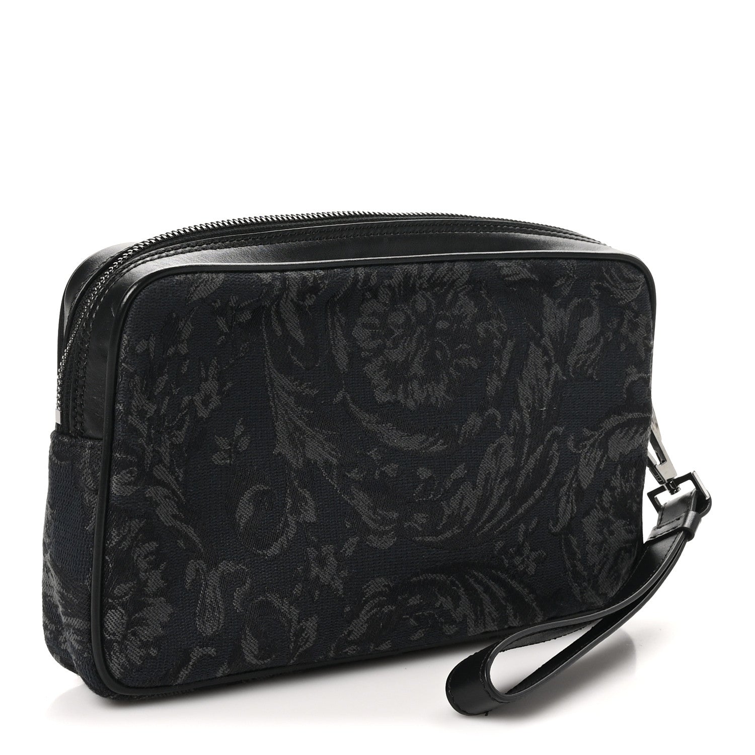 Versace Fabric Jacquard Calfskin Barocco Wristlet Pouch Black 3 of 10