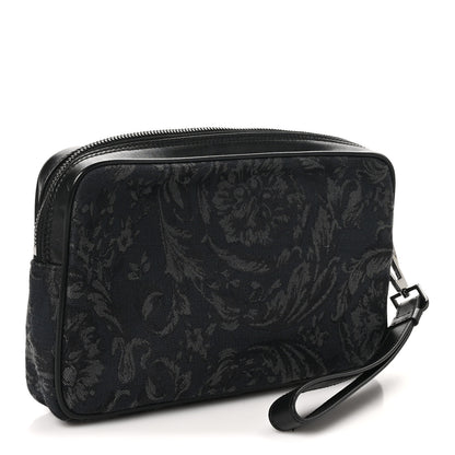Versace Fabric Jacquard Calfskin Barocco Wristlet Pouch Black 3 of 10