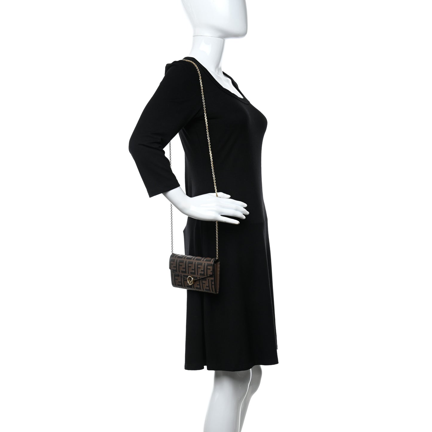 Vitello Soft F is Fendi Bi-Color FF 1974 Embossed Continental Envelope Wallet On Chain Maya Black