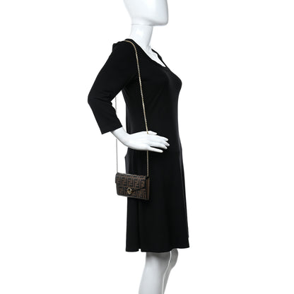 Fendi Vitello Soft F is Fendi Bi-Color FF 1974 Embossed Continental Envelope Wallet On Chain Maya Black 2 of 13