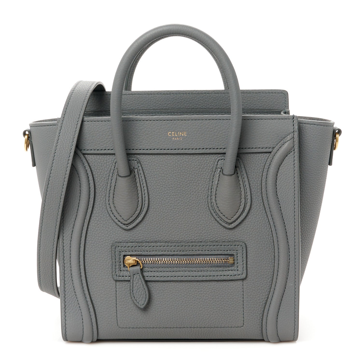 Celine Drummed Calfskin Nano Luggage Kohl 1 of 10