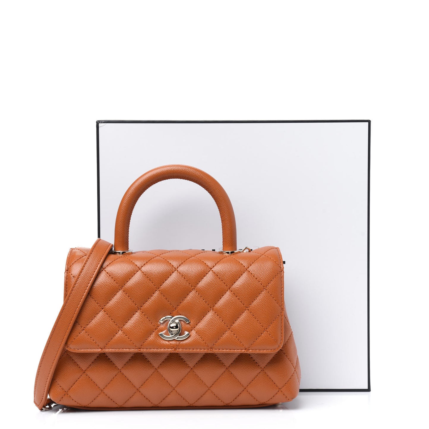 Caviar Quilted Mini Coco Handle Flap Light Brown