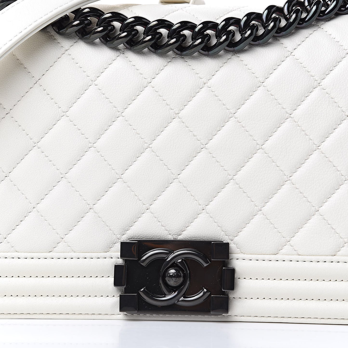 Calfskin Quilted Medium Boy Flap White