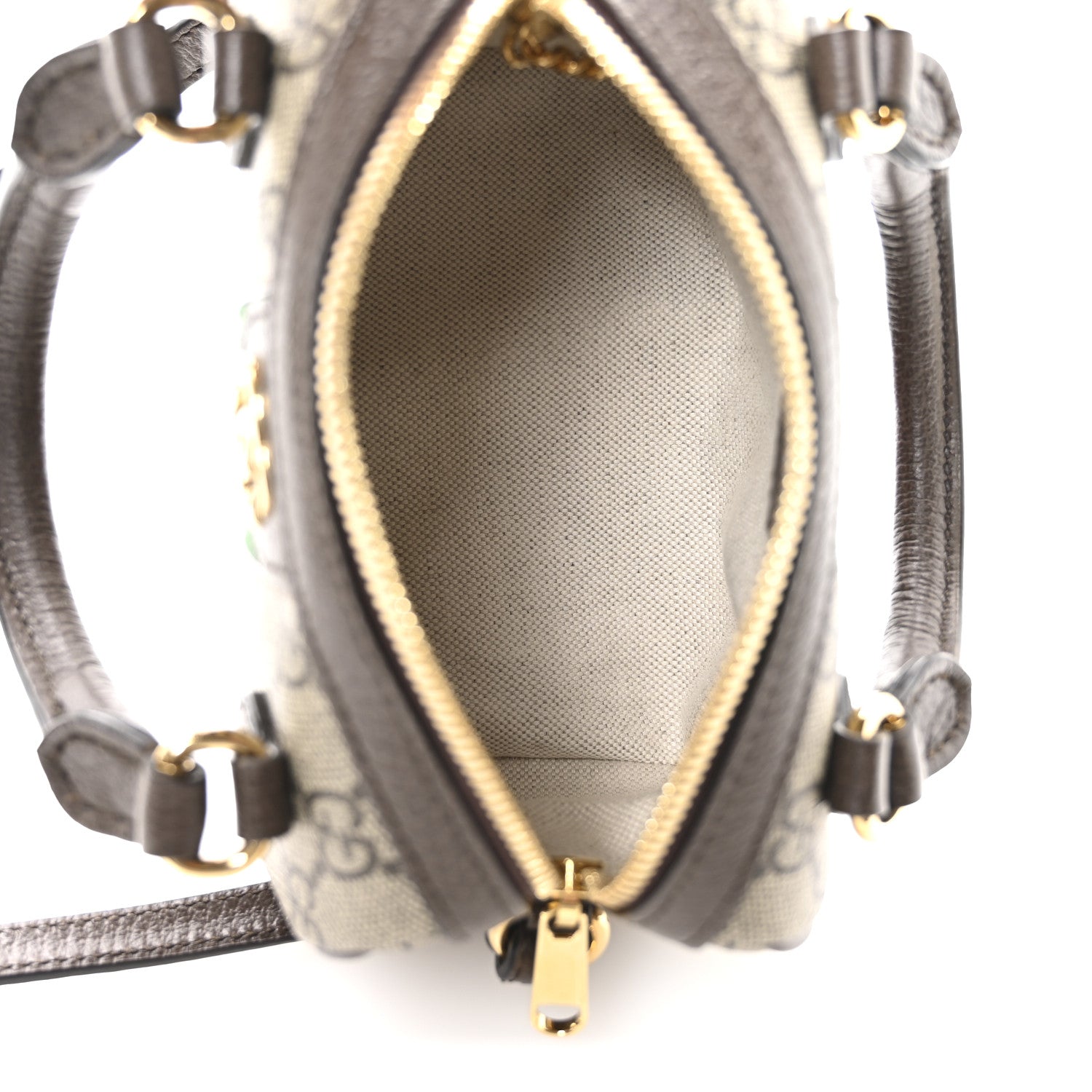 Gucci GG Supreme Monogram Textured Dollar Calfskin Web Super Mini Ophidia Top Handle Bowler Bag Beige Ebony New Acero 4 of 9