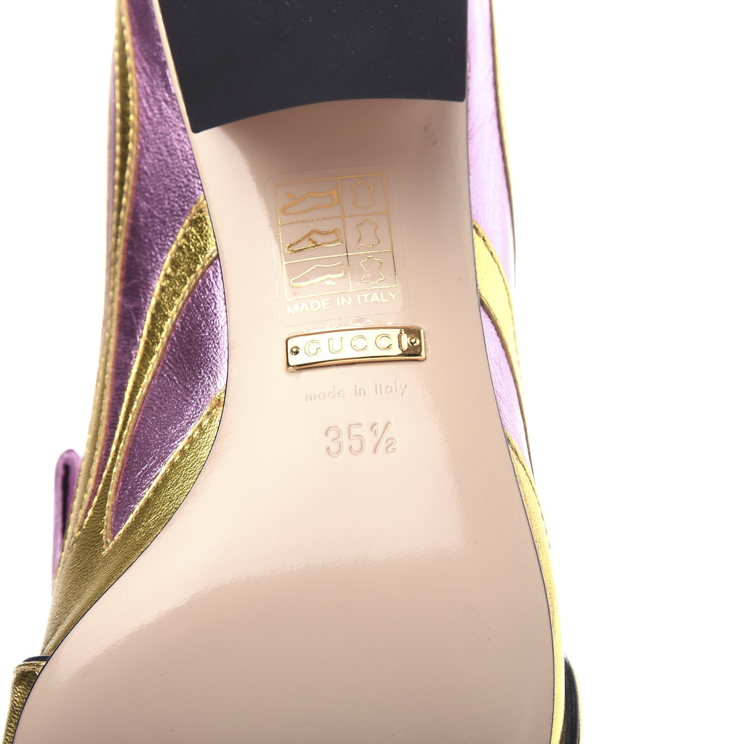 Gucci Metallic Nappa Inlay GG Marmont Fringe 50mm Loafer Pumps 35.5 Oro Vecchio Rosa 9 of 12
