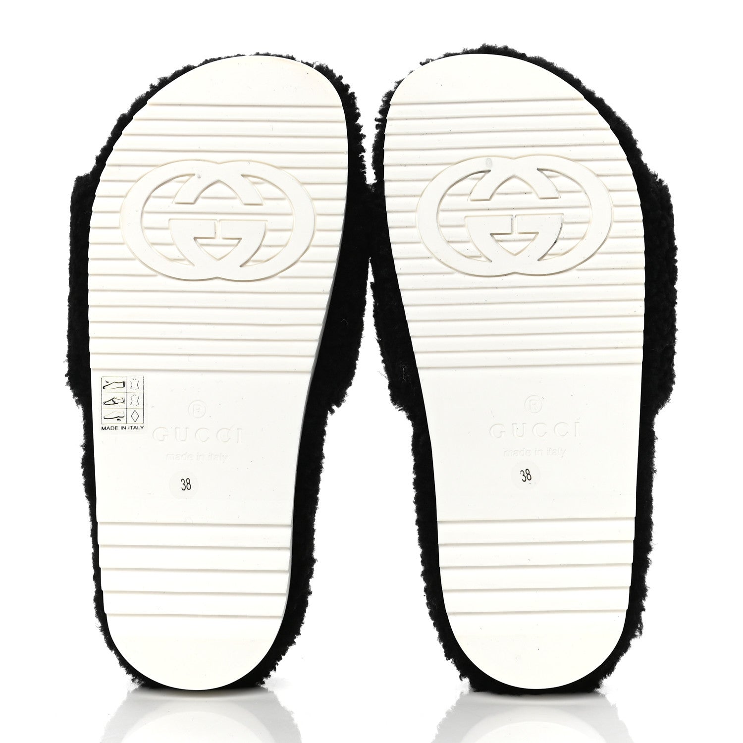 Gucci Shearling Eileen Logo Slide Sandals 38 Black Butterscotch 4 of 4
