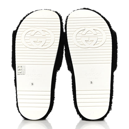 Gucci Shearling Eileen Logo Slide Sandals 38 Black Butterscotch 4 of 4