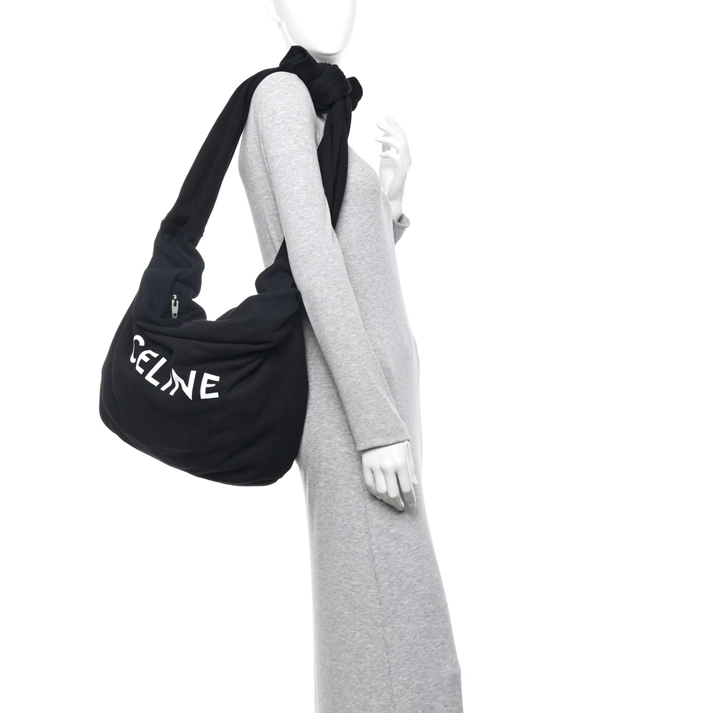 Cotton Medium Knotted Logo Print Shoulder Bag Black
