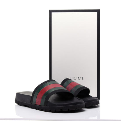 Gucci Rubber Web Mens Lug Sole Slide Sandals 9 Black Green Red 12 of 12