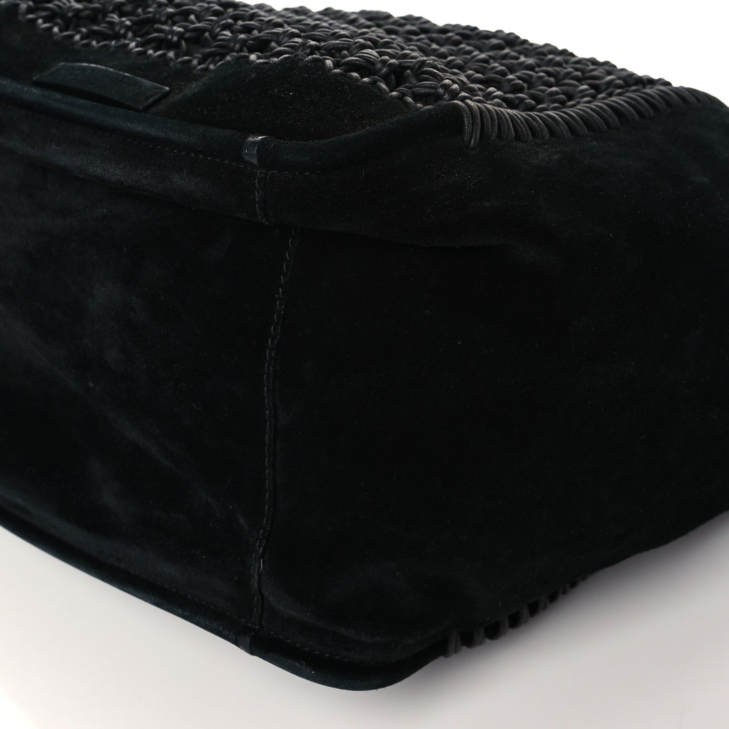 Calfskin Suede Large Macrame Tote Black