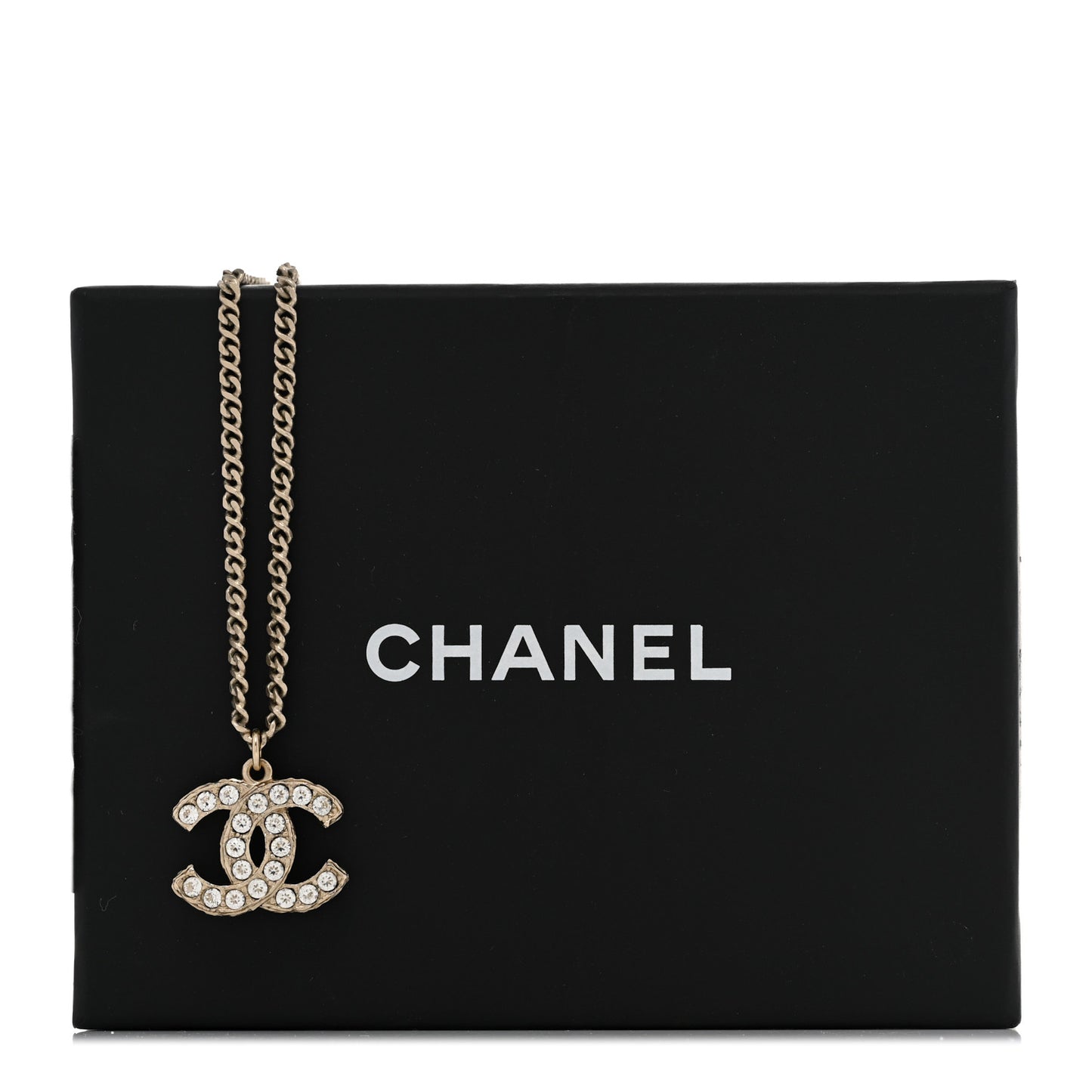 Metal Pearl Crystal CC Textured Pendant Necklace Gold