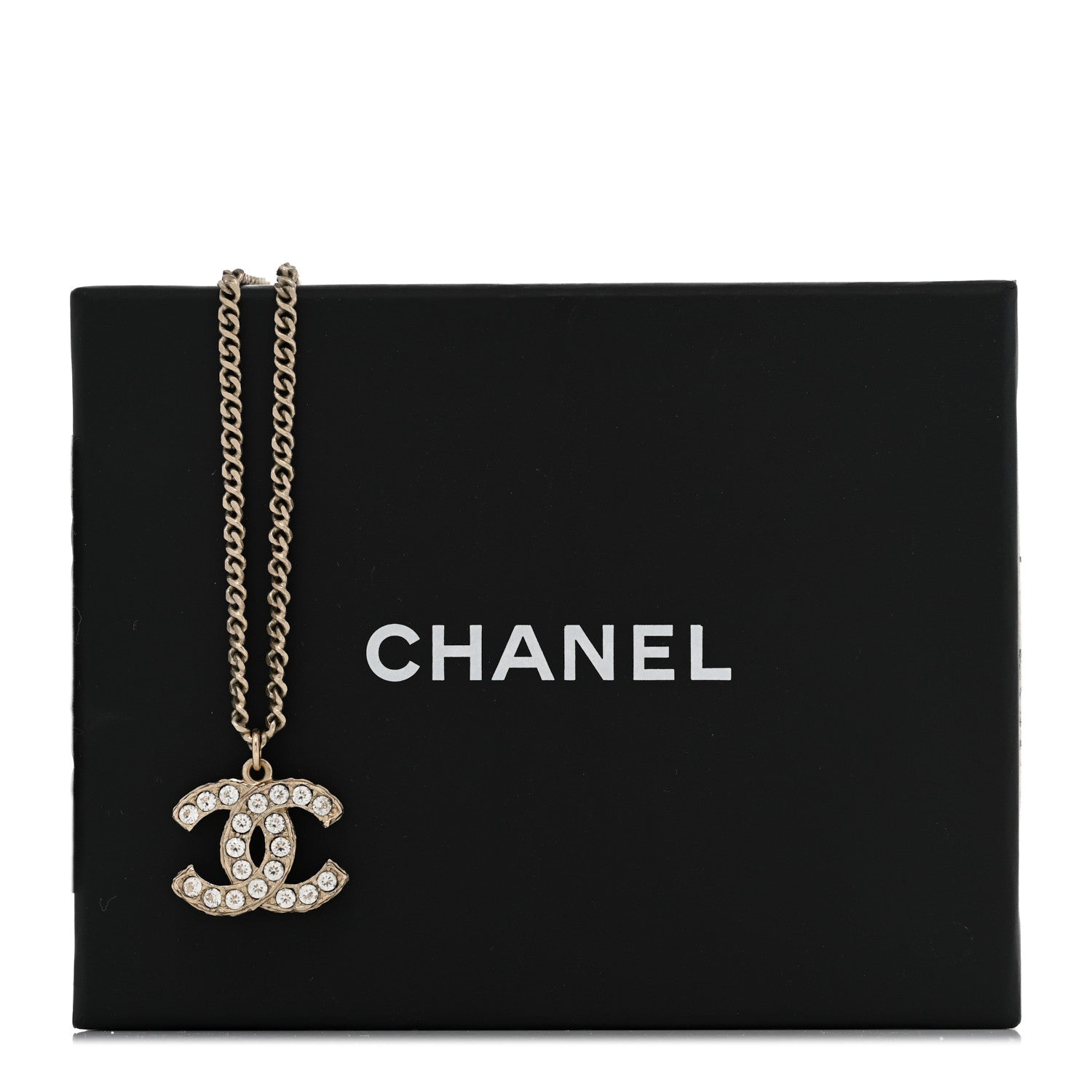 Chanel Metal Pearl Crystal CC Textured Pendant Necklace Gold 7 of 7