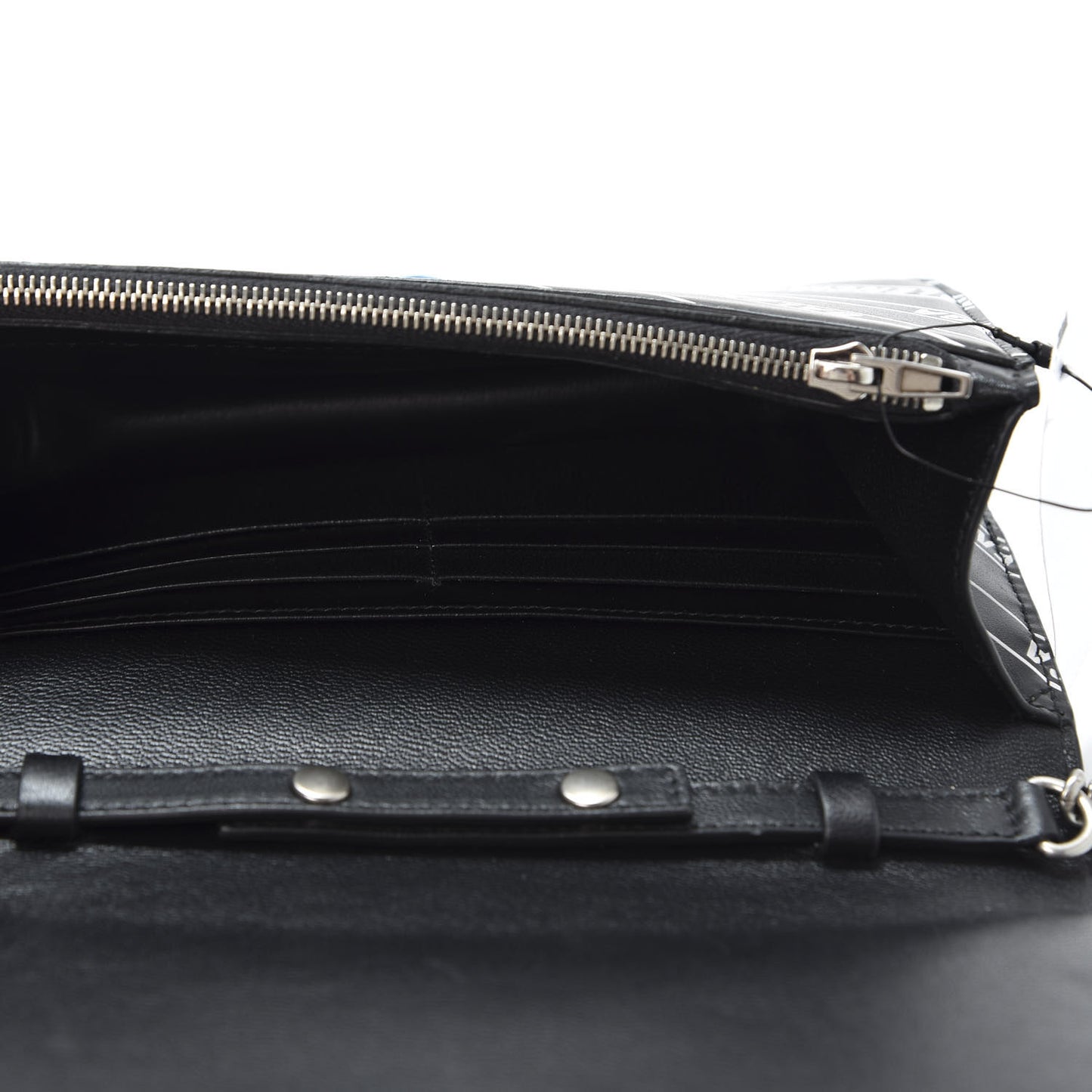 Matte Calfskin Diagonal Allover Logo Print B Wallet on Chain Black White