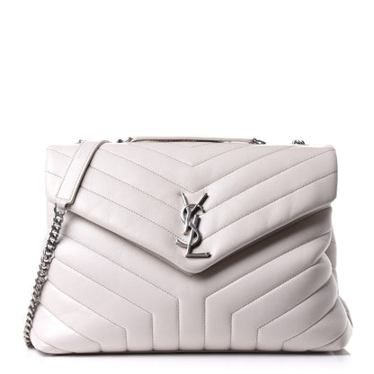 Saint Laurent Calfskin Y Quilted Monogram Medium Loulou Chain Satchel White 1 of 6