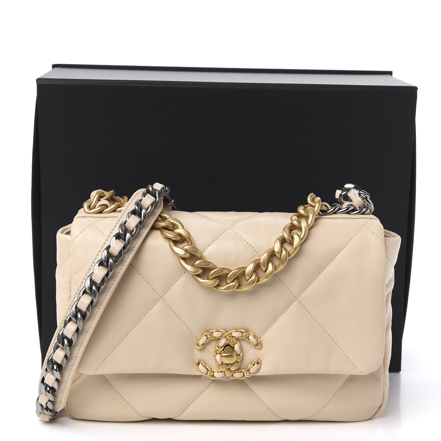 Goatskin Quilted Medium 19 Flap Beige