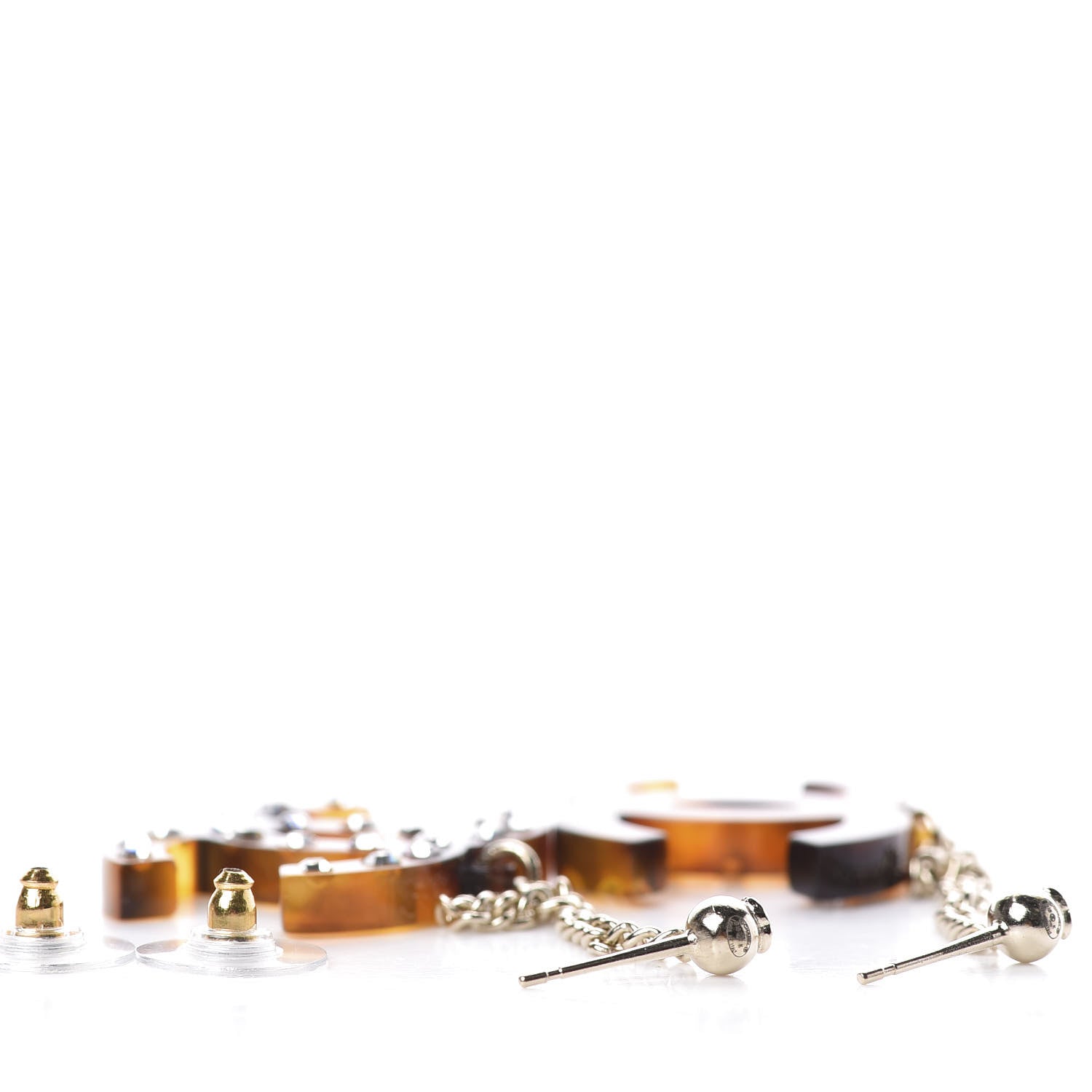 Chanel CC Crystal Drop Earrings Tortoise 3 of 4