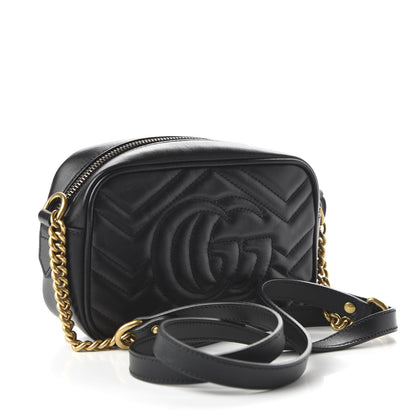 Gucci Calfskin Matelasse Mini GG Marmont Chain Shoulder Bag Black 3 of 10