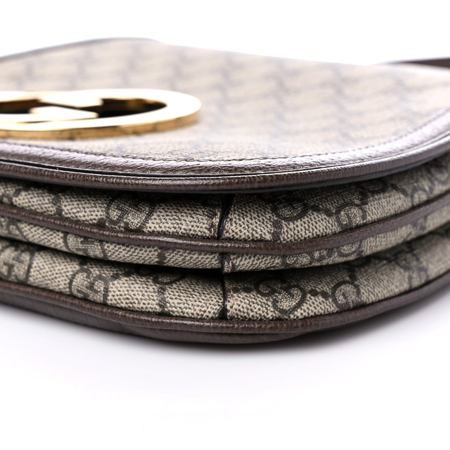 GG Supreme Monogram Textured Dollar Calfskin Web Medium Blondie Shoulder Flap Bag Beige Ebony New Acero