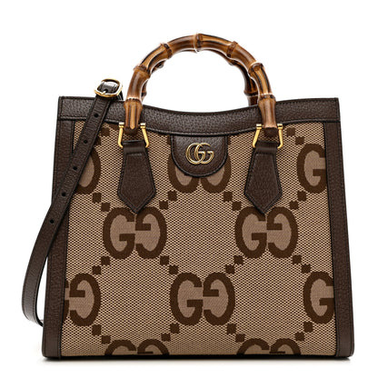 Gucci Monogram Jumbo GG Textured Dollar Calfskin Small Diana Tote Bag Camel Ebony New Acero 1 of 8