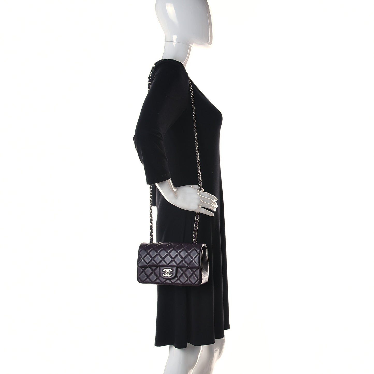 Lambskin Quilted Mini Rectangular Flap Dark Purple