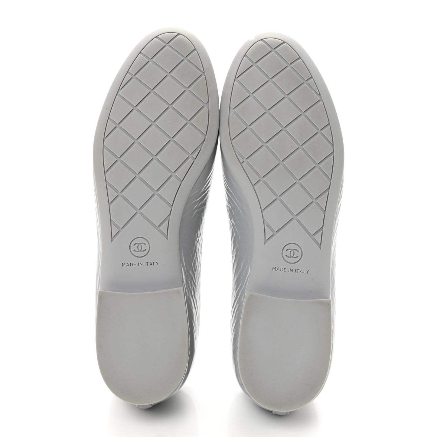 Shiny Crumpled Calfskin Patent CC Cap Toe Ballerina Flats 39 Grey Black