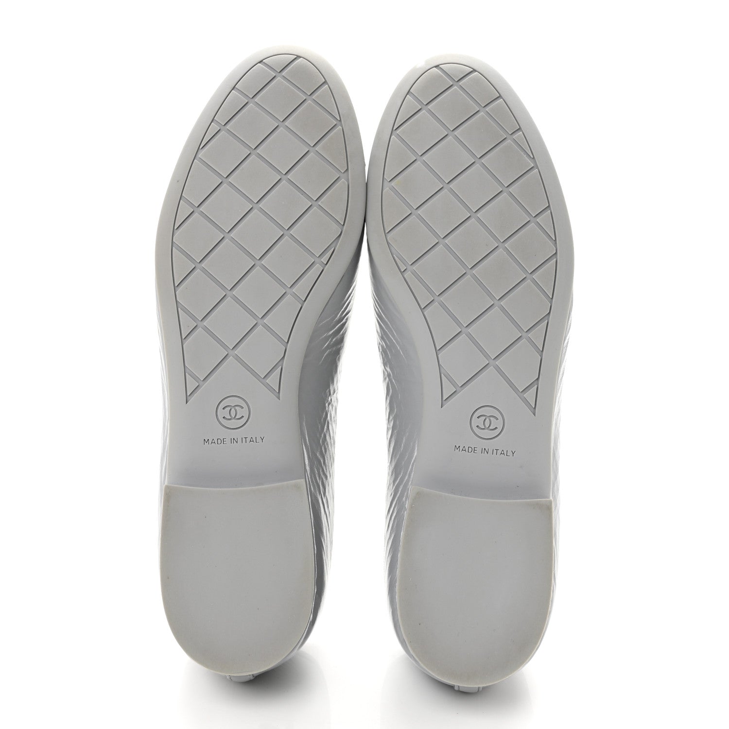 Chanel Shiny Crumpled Calfskin Patent CC Cap Toe Ballerina Flats 39 Grey Black 6 of 10