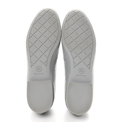 Chanel Shiny Crumpled Calfskin Patent CC Cap Toe Ballerina Flats 39 Grey Black 6 of 10