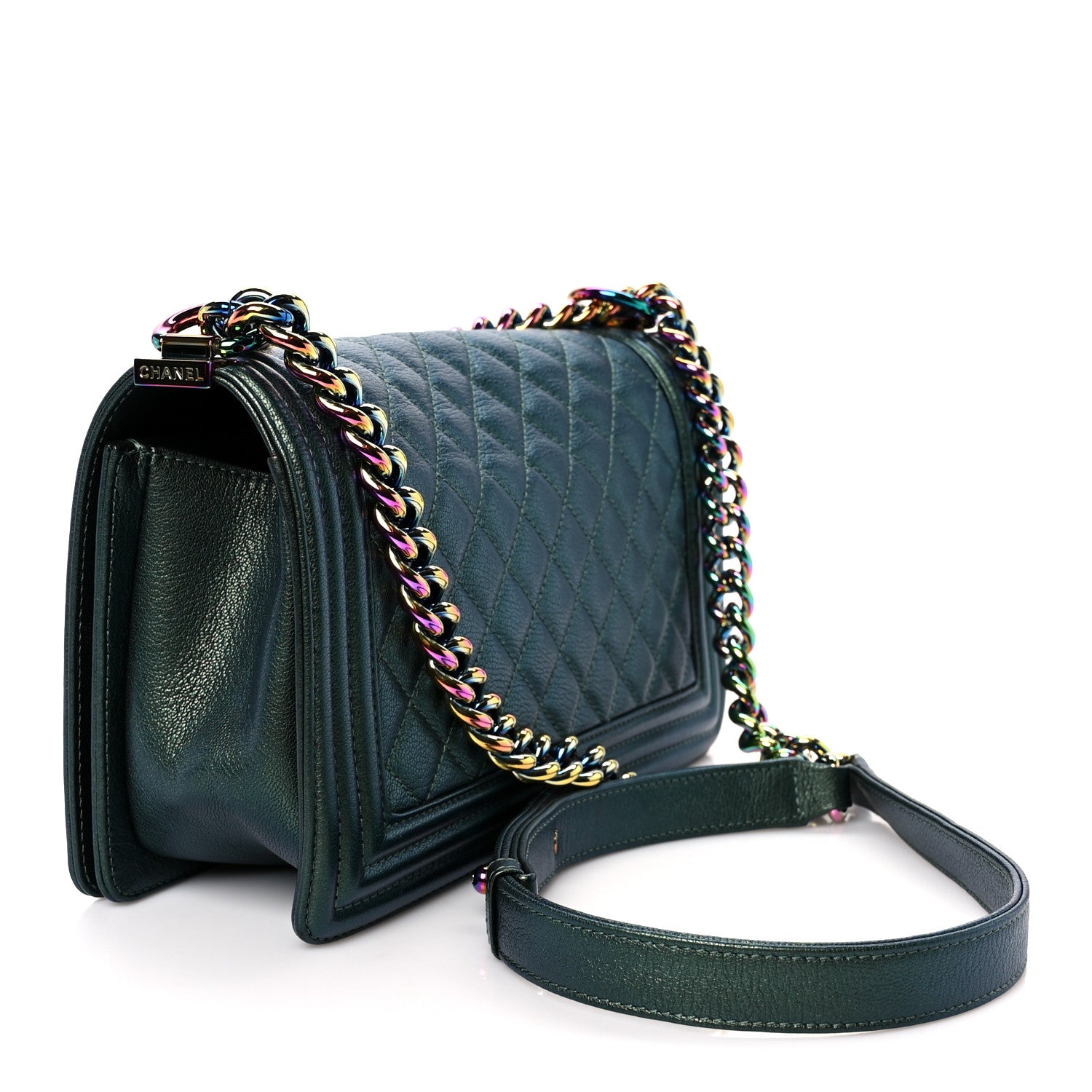 Chanel Iridescent Goatskin Quilted Medium Boy Flap Green 3 of 10