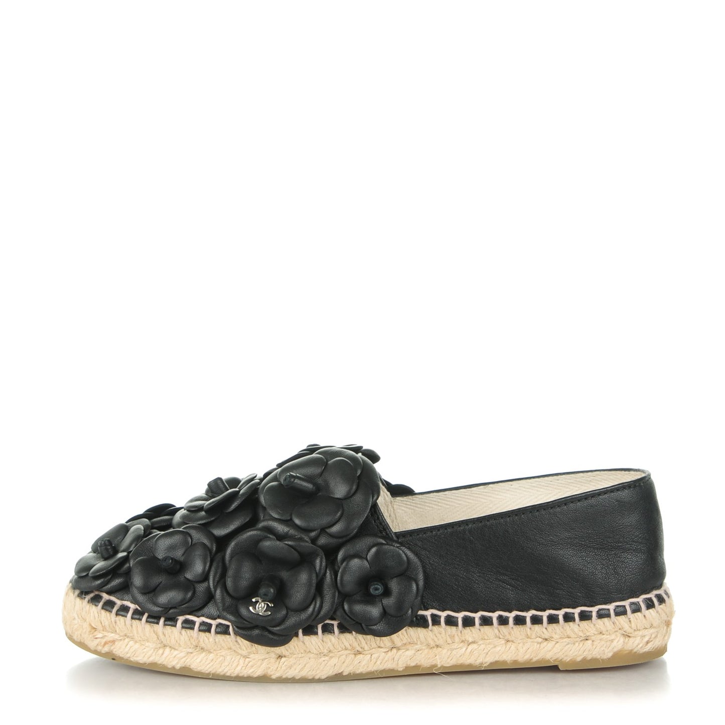 Lambskin Camellia CC Espadrilles 38 Black