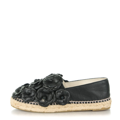 Chanel Lambskin Camellia CC Espadrilles 38 Black 1 of 9
