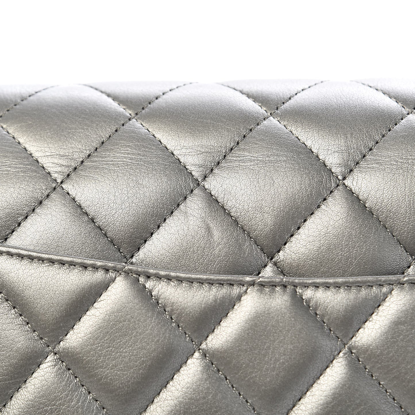 Metallic Calfskin Quilted Jumbo Double Flap Silver